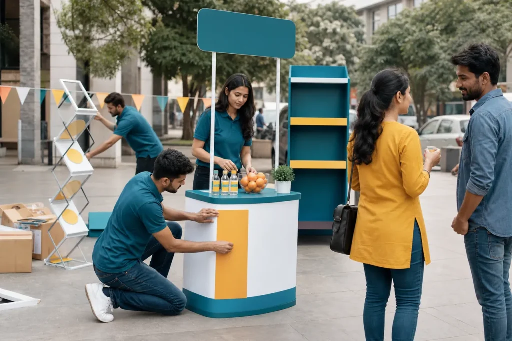 Team preparing an on-ground retail activation for direct audience engagement.