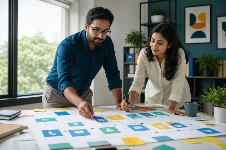 Marketing and sales collaborators mapping a customer enquiry journey.
