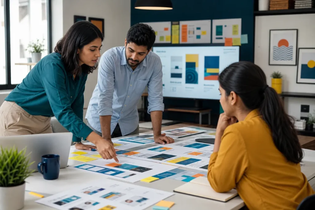 Paid social strategists comparing audience and creative campaign options.
